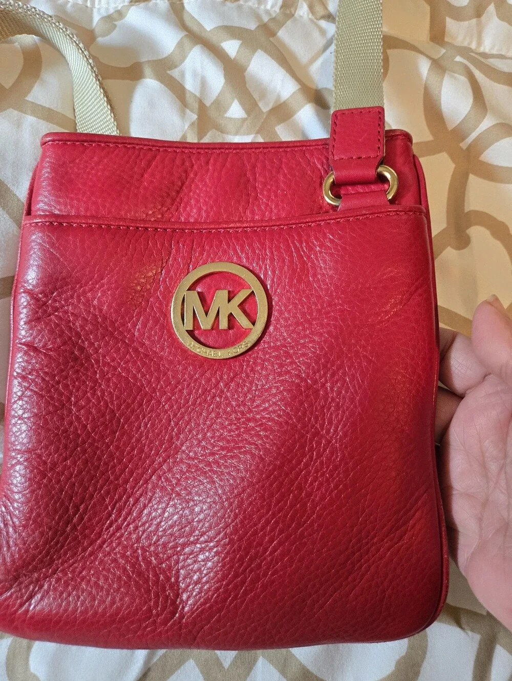Michael Kors Fulton Red Pebbled Leather Crossbody Bag